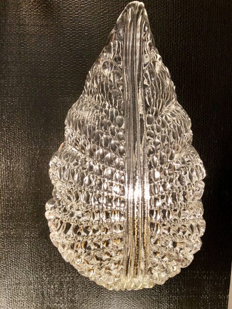 Italian Murano hand blown clear glass leaf and brass wall sconces