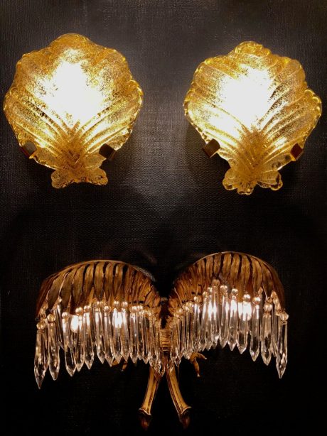 A pair of golden hand blown glass Murano Sconces c.1950