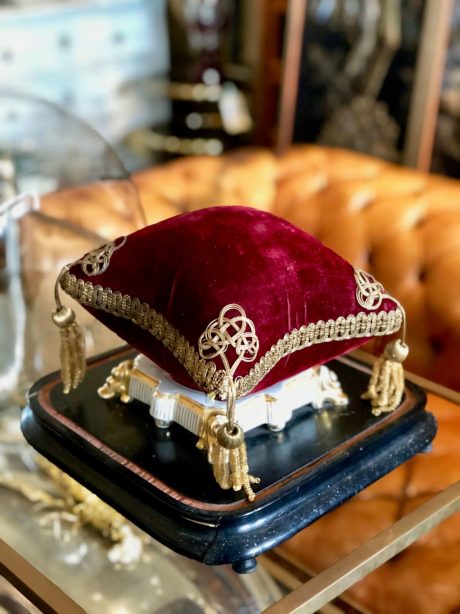 French wedding dome Glass Dome with velvet cushion c.1860