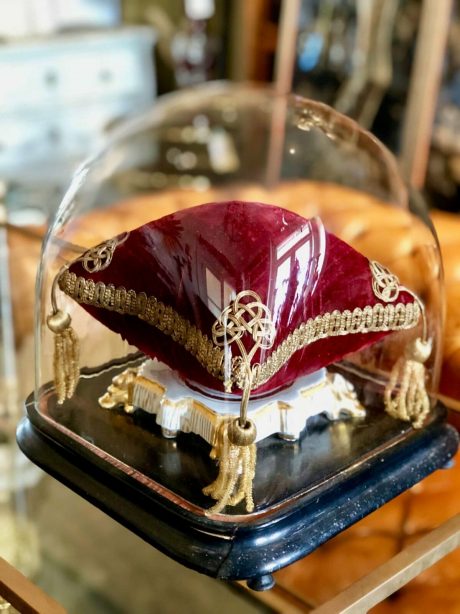 French wedding dome Glass Dome with velvet cushion c.1860