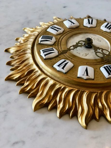 Gilt patinated bronze sunburst clock