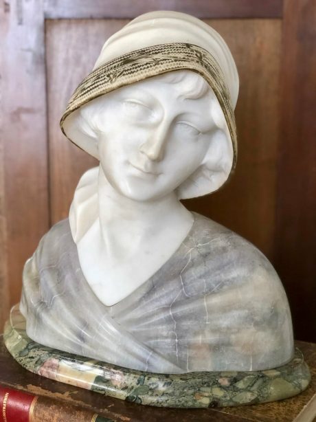 Art deco alabaster bust of a young woman