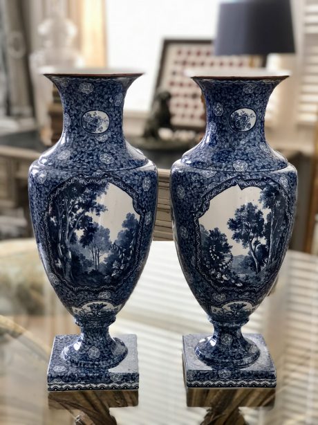 Pair of German Blue and White Vases c.1885-1920