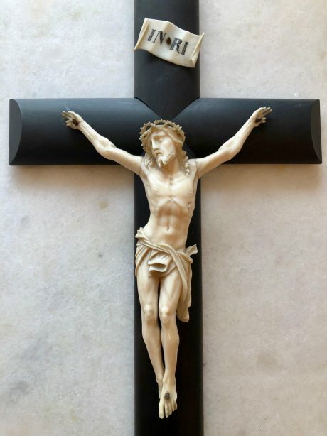 19th century ivory christ on an ebonised wooden cross