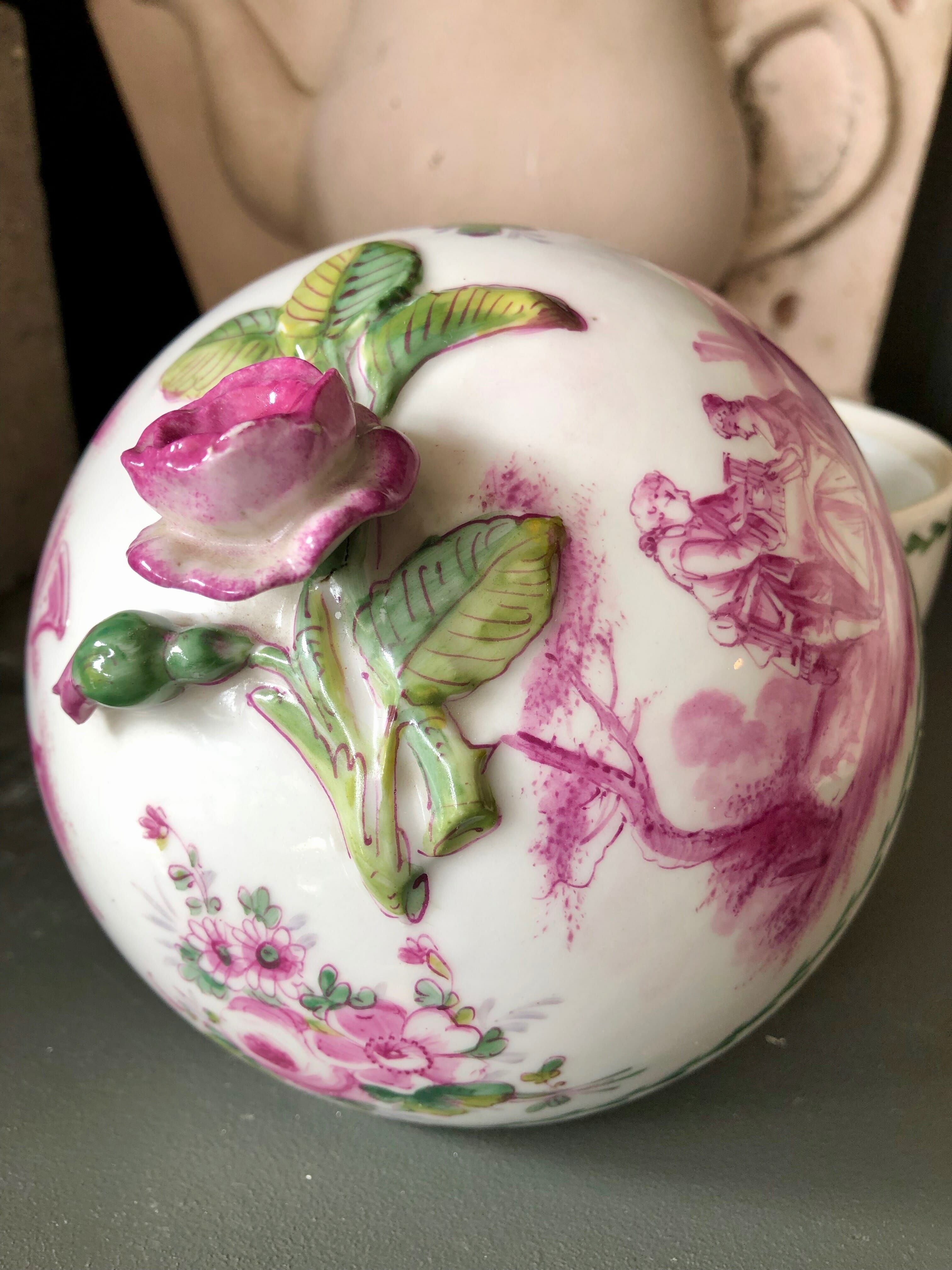 Charming lidded hand painted Porcelain Pot European Antiques
