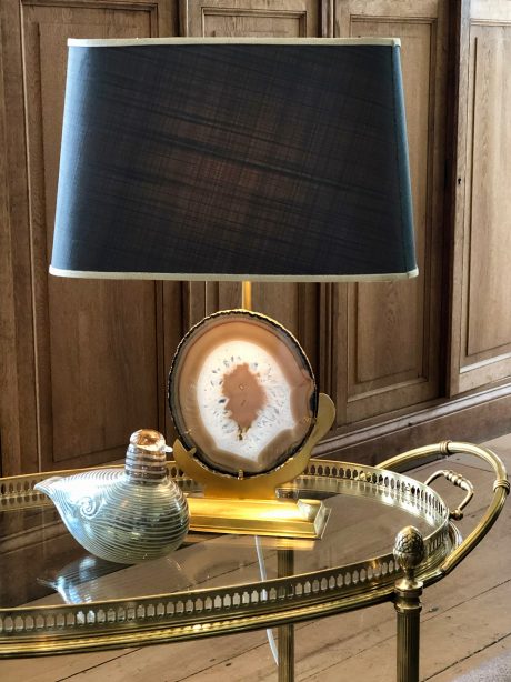 1970s Brass & Agate Table Lamp by Willy Daro