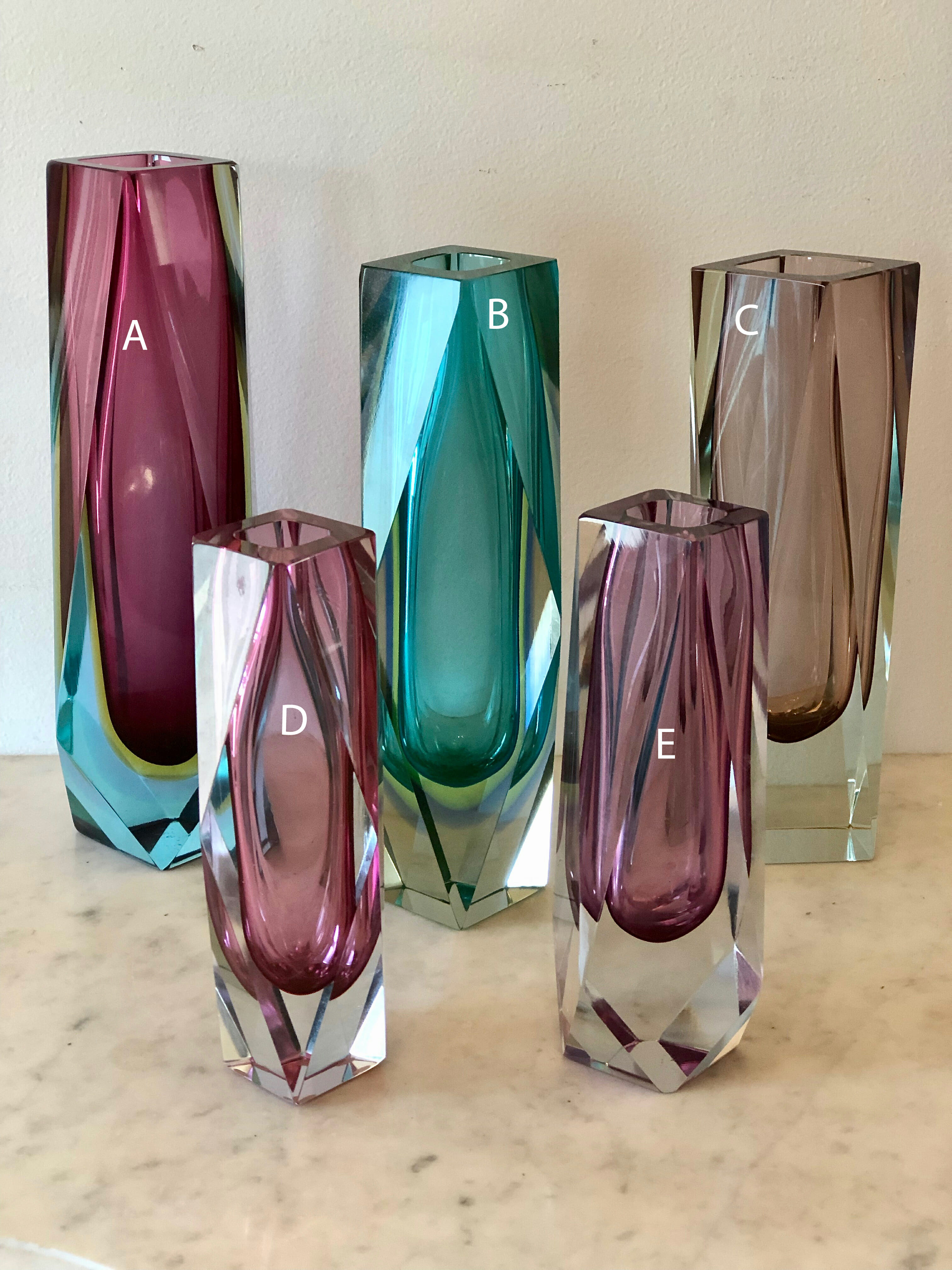 Murano Sommerso Art Glass Vases C 1960 European Antiques