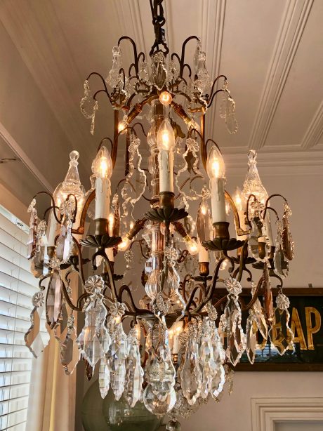 19th century French crystal and bronze chandelier