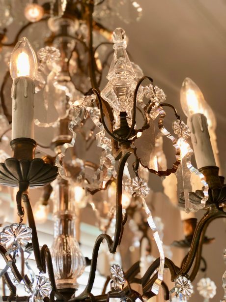 19th century French crystal and bronze chandelier