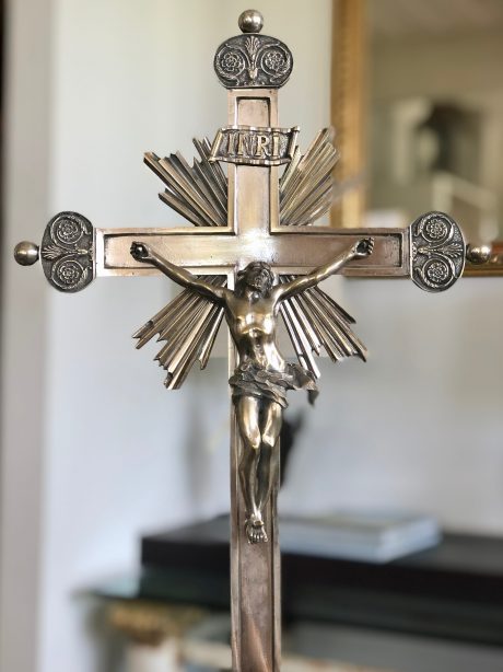 19th century silver crucifix on a marble base