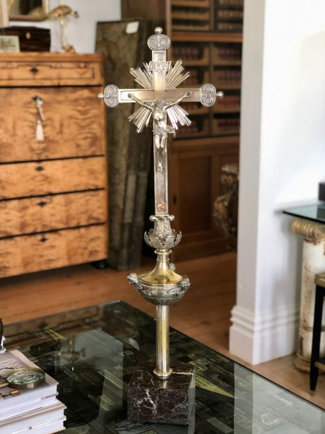 19th century silver crucifix on a marble base
