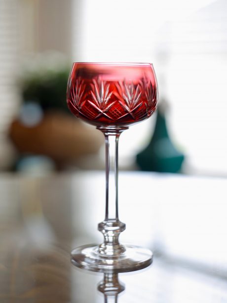 VSL coloured set of crystal wine glasses