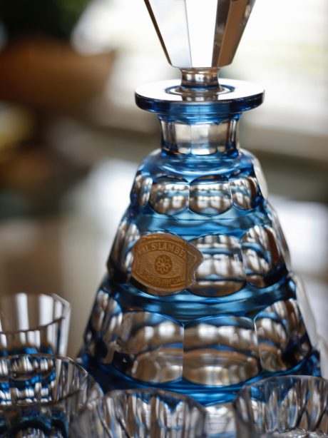 Val St Lambert french blue crystal Art Deco decanter set c.1930