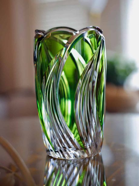 Val St Lambert signed lime crystal vase