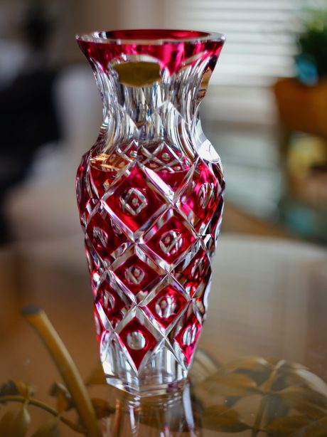 VSL signed cranberry crystal vase