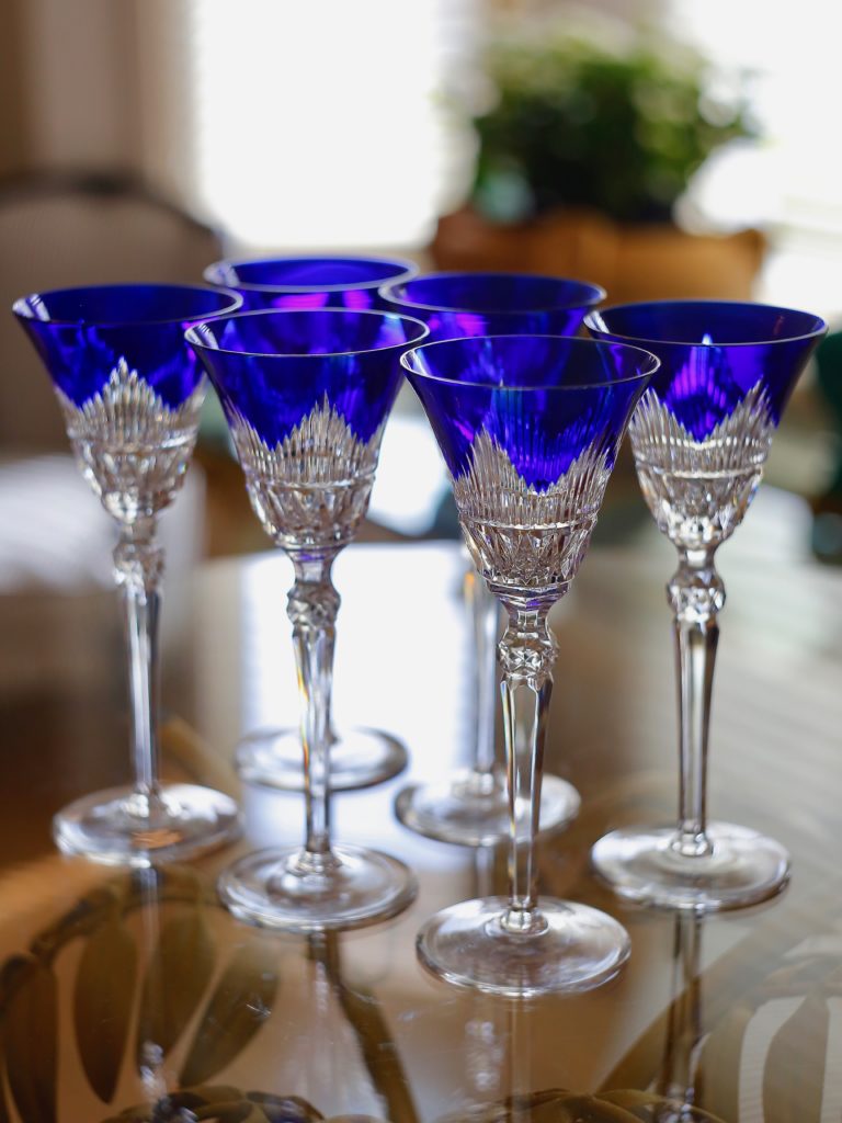 Tall Cobalt Blue Crystal Wine Glass Set European Antiques