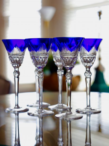 Tall Cobalt Blue crystal wine glass set