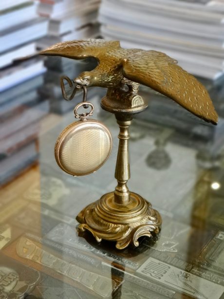 Antique brass eagle portable watch-holder