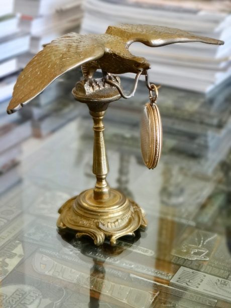 Antique brass eagle portable watch-holder