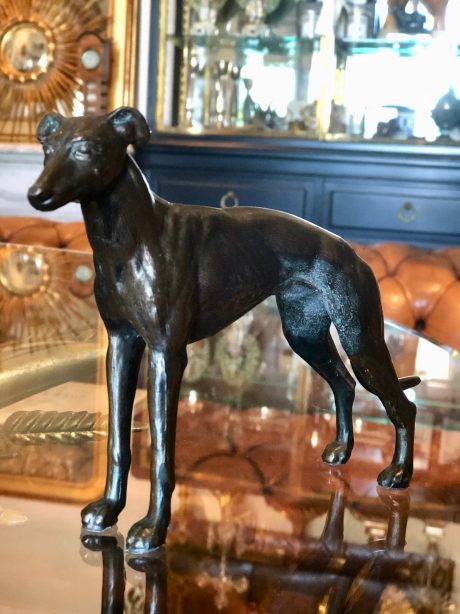 Charming Mid-Century cast bronze Greyhound/Whippet 