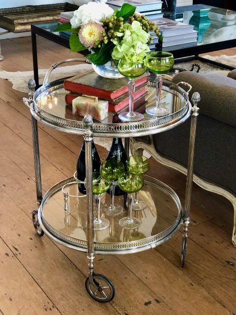 Silver plated brass and glass drinks trolley c.1950's