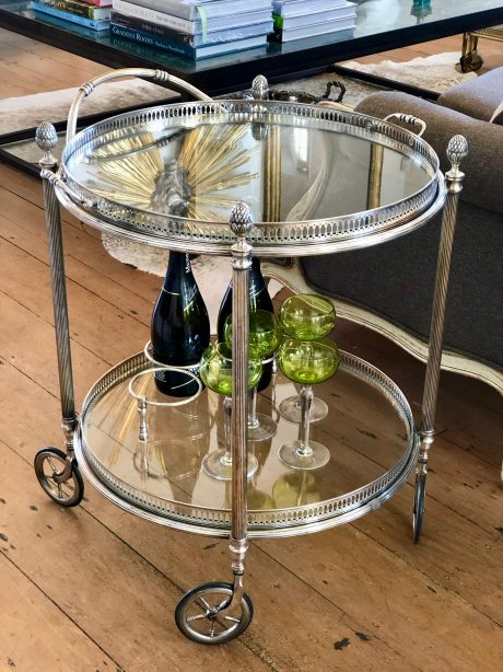 Silver plated brass and glass drinks trolley c.1950's