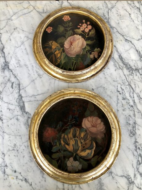 Set of four antique floral medallion paintings c.1900