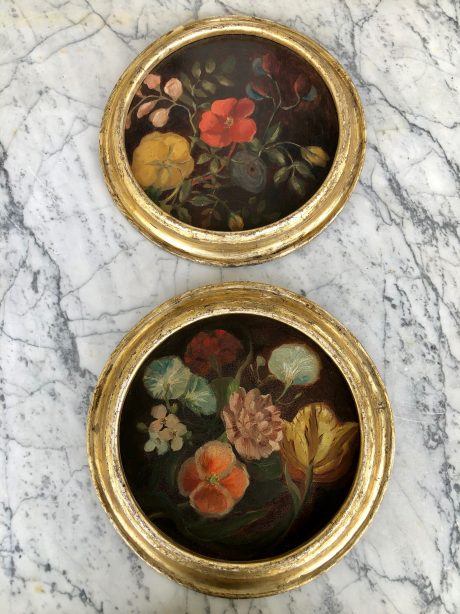 Set of four antique floral medallion paintings c.1900