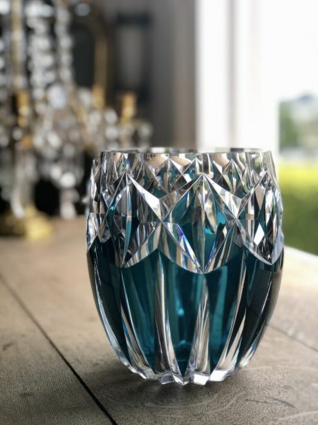 Art Deco petrol blue double cut crystal vase by Val St Lambert