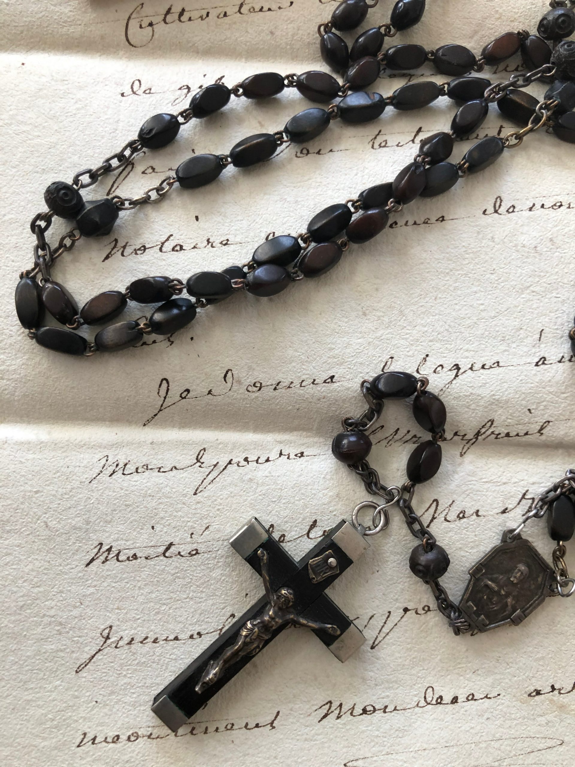 snowflake obsidian rosary beads Necklace, silver cross pendant - Heart Mala  Yoga Jewellery