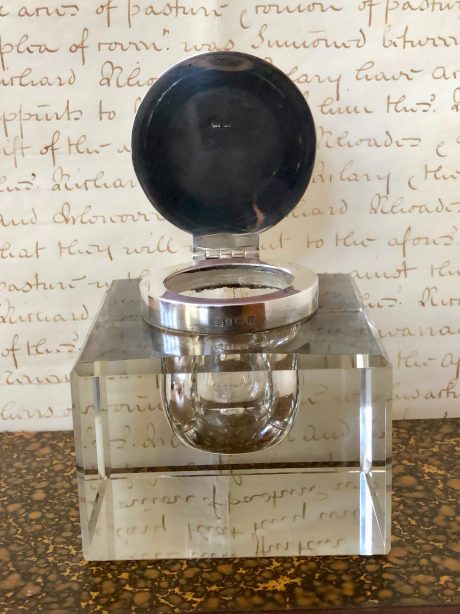 Silver topped glass inkwell, Birmingham 1923