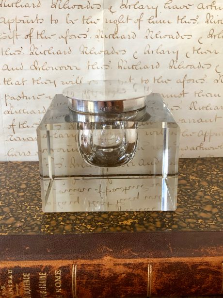 Silver topped glass inkwell, Birmingham 1923