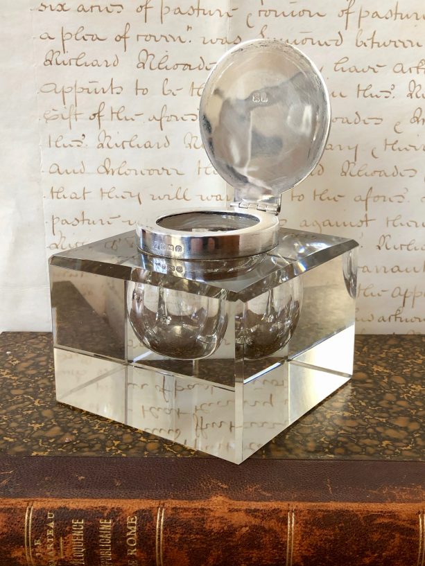 Silver Topped Glass Inkwell Birmingham 1923 European Antiques