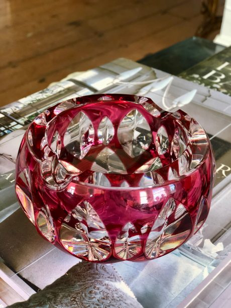 Val St Lambert cranberry crystal ash tray