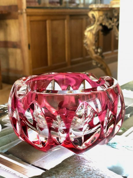 Val St Lambert cranberry crystal ash tray