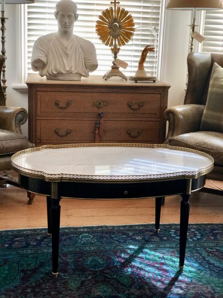 French LXVI Style Coffee Table in Wood and Marble c.1920