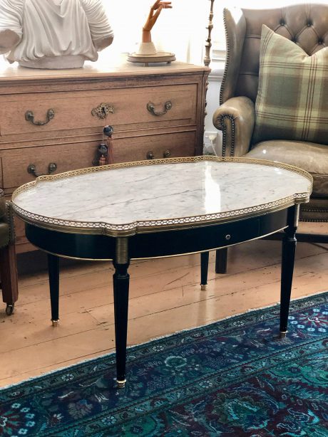 French LXVI Style Coffee Table in Wood and Marble c.1920