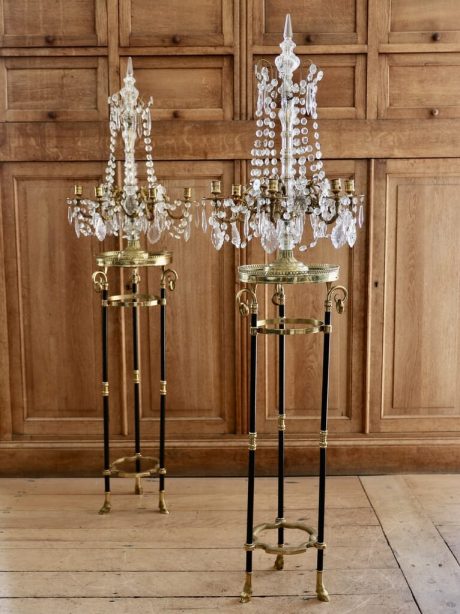 Pair of French 19th century gilded bronze tall pedestal tables