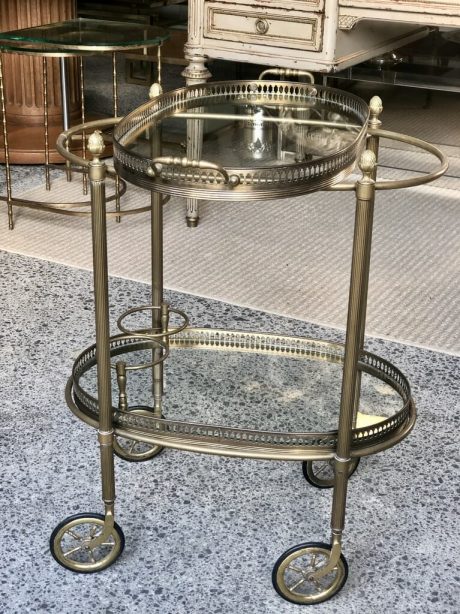 A French Mid-Century Brass and Glass Drinks Trolley