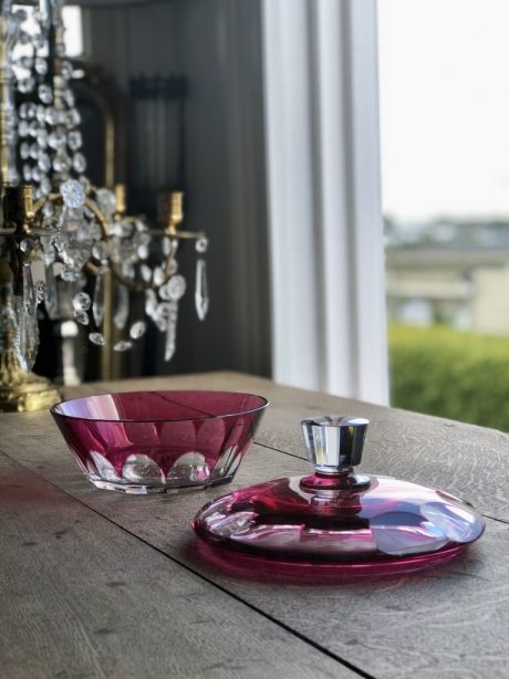 Val St Lambert cranberry cut to clear lidded Bowl