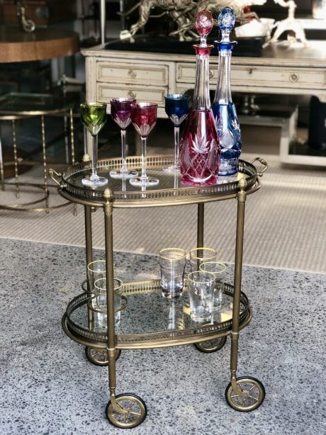 A French Mid-Century Brass and Glass Drinks Trolley