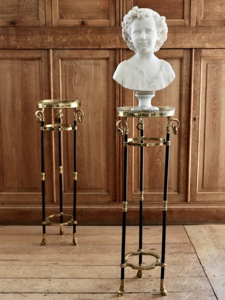 Pair of French 19th century gilded bronze tall pedestal tables