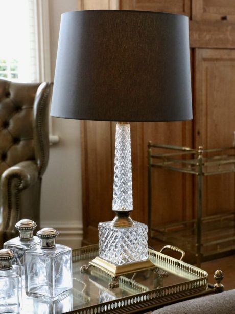 Mid Century Cut Glass and brass column table lamp