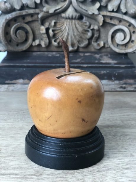 A French wooden treen apple shaped money box