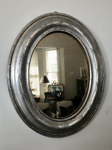 Petite 19th century French Oval Silver Gilt Mirror c.1880