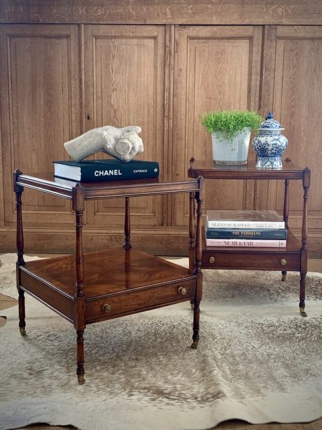 A pair of George III style mahogany end tables