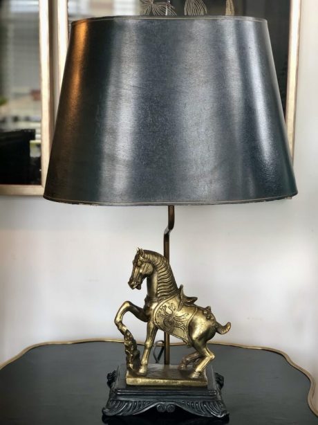A mid-century brass Le Dauphin horse lamp