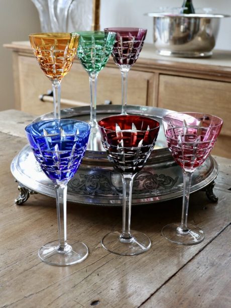 A set of six Bohemian coloured Crystal Glasses