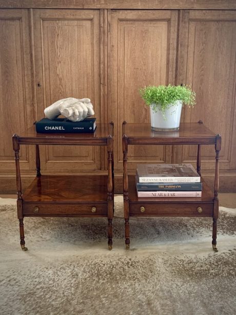 A pair of George III style mahogany end tables