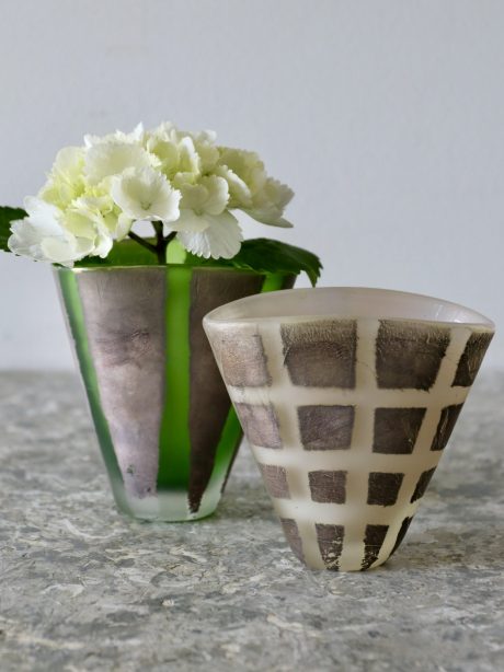 A pair of English Adam Aaronson studio glass vases